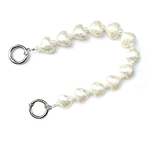 ABS Plastic Pearl Cell Phone Chain, with Crystal & Tibetan Style, Heart, handmade, detachable & for woman, more colors for choice, Length:Approx 31 cm, Sold By PC
