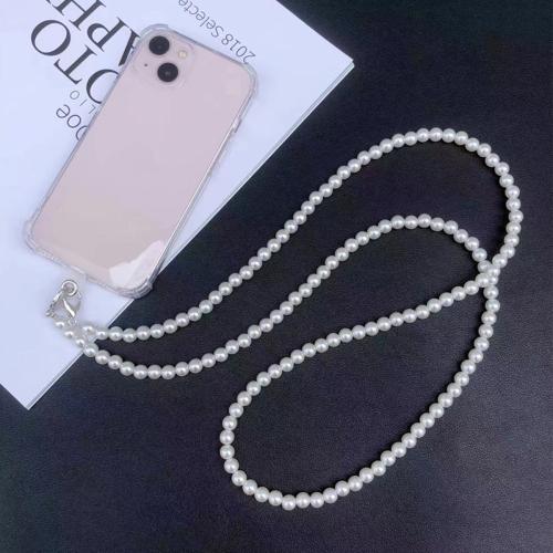 Plastic Pearl Cell Phone Chain, with Tibetan Style, Round, handmade, for woman, white, Length:Approx 110 cm, Sold By PC