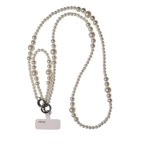 Plastic Pearl Cell Phone Chain, with Tibetan Style, handmade, for woman, white, Sold By PC