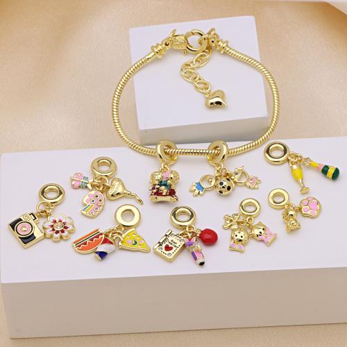 Cubique Pendentif en laiton zircon pavent, Placage de couleur d'or, DIY & styles différents pour le choix & pavé de micro zircon & émail, plus de couleurs à choisir, Vendu par PC