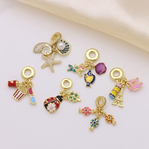 Cubic Zirconia Micro Pave Brass Pendant, gold color plated, DIY & different styles for choice & micro pave cubic zirconia & enamel, more colors for choice, Sold By PC