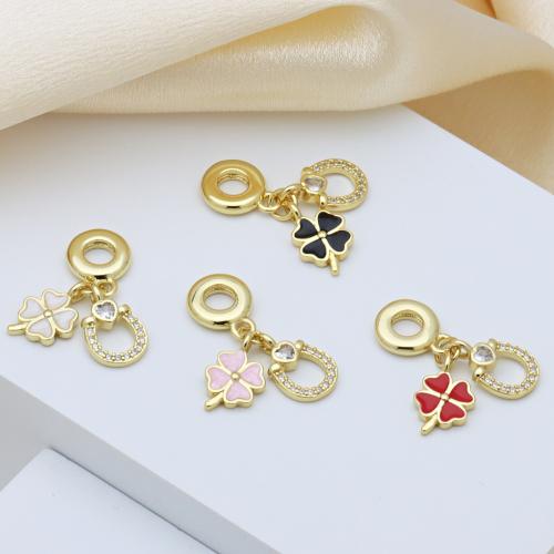 Cubic Zirconia Micro Pave Brass Pendant, Four Leaf Clover, gold color plated, DIY & micro pave cubic zirconia & enamel, more colors for choice, 28mm, Sold By PC