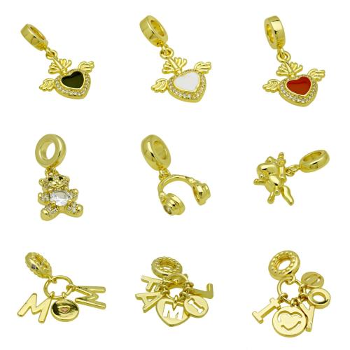 Cubic Zirconia Micro Pave Brass Pendant, gold color plated, DIY & different styles for choice & micro pave cubic zirconia & enamel, more colors for choice, Sold By PC