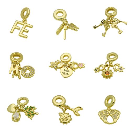 Cubic Zirconia Micro Pave Brass Pendant, gold color plated, DIY & different styles for choice & micro pave cubic zirconia & enamel, more colors for choice, Sold By PC