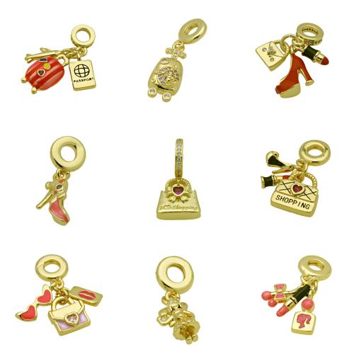 Cubic Zirconia Micro Pave Brass Pendant, gold color plated, DIY & different styles for choice & micro pave cubic zirconia & enamel, more colors for choice, Sold By PC