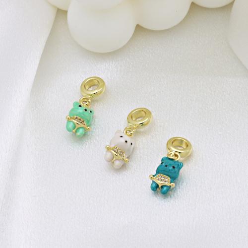 Cubic Zirconia Micro Pave Brass Pendant, Bear, gold color plated, DIY & micro pave cubic zirconia & enamel, more colors for choice, 25mm, Sold By PC