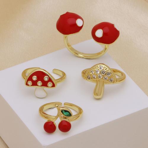 Brass Finger Ring, gold color plated, adjustable & different styles for choice & micro pave cubic zirconia & for woman & enamel, more colors for choice, Sold By PC