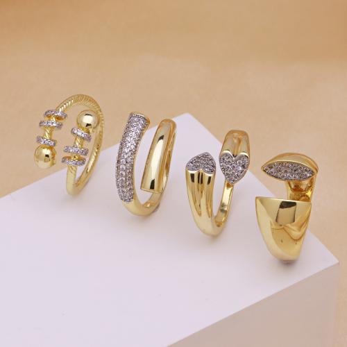 Cubic Zirconia Micro Pave Brass Ring, plated, adjustable & different styles for choice & micro pave cubic zirconia & for woman, more colors for choice, Sold By PC