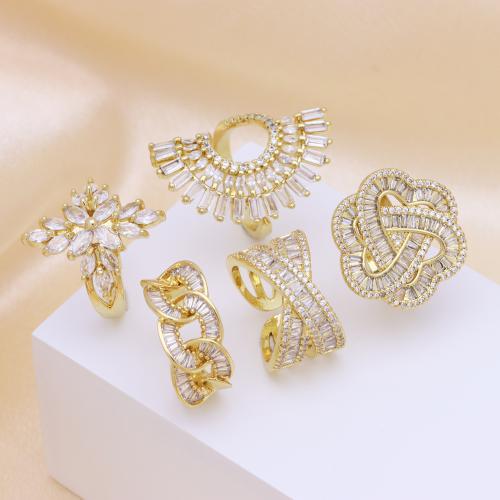 Cubic Zirconia Micro Pave Brass Ring, gold color plated, adjustable & different styles for choice & micro pave cubic zirconia & for woman, more colors for choice, Sold By PC