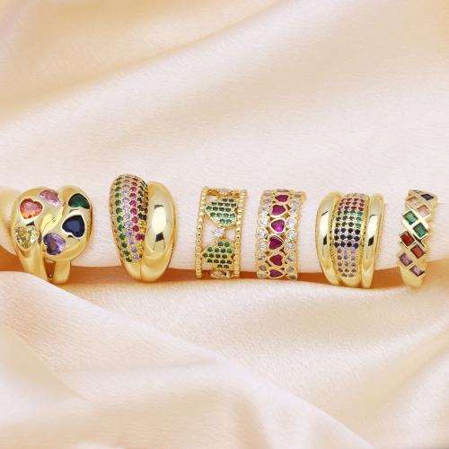 Cubic Zirconia Micro Pave Brass Ring, gold color plated, adjustable & different styles for choice & micro pave cubic zirconia & for woman, more colors for choice, Sold By PC