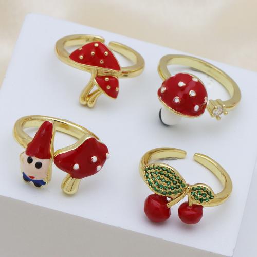 Brass Finger Ring, gold color plated, adjustable & different styles for choice & micro pave cubic zirconia & for woman & enamel, more colors for choice, Sold By PC