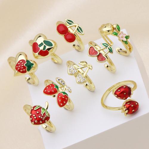 Brass Finger Ring, gold color plated, adjustable & different styles for choice & micro pave cubic zirconia & for woman & enamel, more colors for choice, Sold By PC