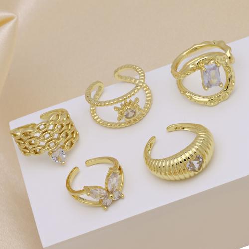 Cubic Zircon Brass Finger Ring, with Cubic Zirconia, gold color plated, adjustable & different styles for choice & for woman, more colors for choice, Sold By PC