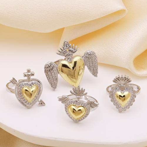 Cubic Zirconia Micro Pave Brass Ring, plated, adjustable & different styles for choice & micro pave cubic zirconia & for woman, more colors for choice, Sold By PC