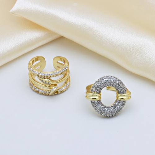 Cubic Zirconia Micro Pave Brass Ring, plated, adjustable & different styles for choice & micro pave cubic zirconia & for woman, more colors for choice, Sold By PC