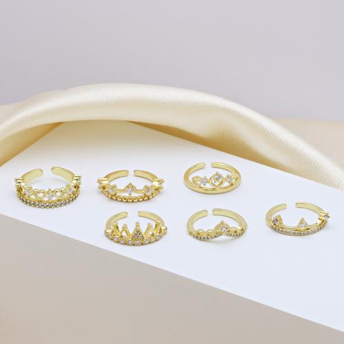Cúbicos Circonia Micro Pave anillo de latón, metal, Corona, chapado en color dorado, ajustable & diferentes estilos para la opción & micro arcilla de zirconia cúbica & para mujer, más colores para la opción, Vendido por UD