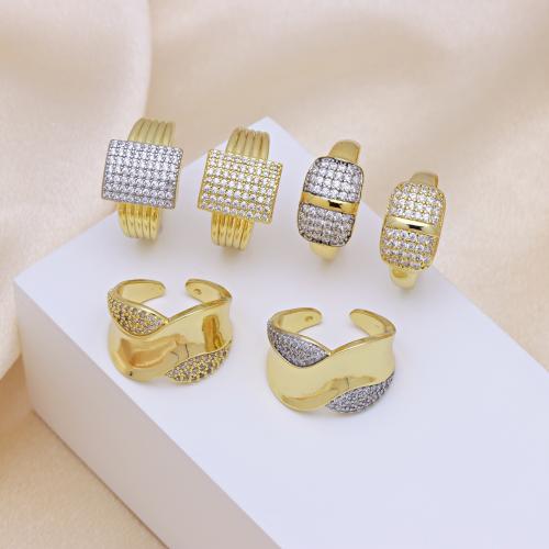 Cúbicos Circonia Micro Pave anillo de latón, metal, chapado, ajustable & diferentes estilos para la opción & micro arcilla de zirconia cúbica & para mujer, más colores para la opción, Vendido por UD