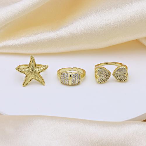 Cúbicos Circonia Micro Pave anillo de latón, metal, chapado en color dorado, ajustable & diferentes estilos para la opción & micro arcilla de zirconia cúbica & para mujer, más colores para la opción, Vendido por UD