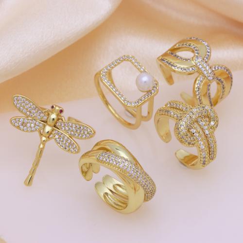 Kubische Zro2-Micro Pave Messingring, Messing, goldfarben plattiert, einstellbar & verschiedene Stile für Wahl & Micro pave Zirkonia & für Frau, keine, verkauft von PC