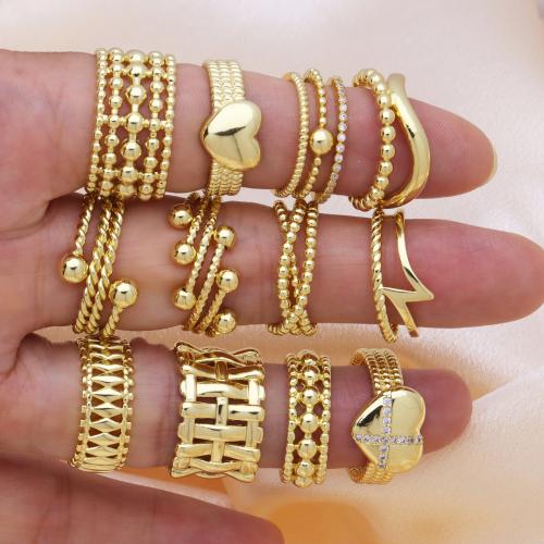 Brass Finger Ring, gold color plated, adjustable & different styles for choice & micro pave cubic zirconia & for woman, more colors for choice, Sold By PC