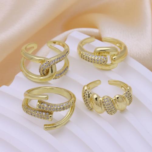 Kubische Zro2-Micro Pave Messingring, Messing, goldfarben plattiert, einstellbar & verschiedene Stile für Wahl & Micro pave Zirkonia & für Frau, keine, verkauft von PC