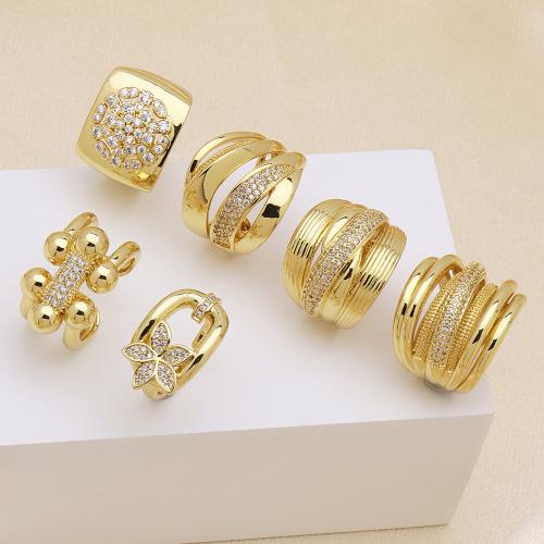Cúbicos Circonia Micro Pave anillo de latón, metal, chapado en color dorado, diferentes estilos para la opción & micro arcilla de zirconia cúbica & para mujer, más colores para la opción, Vendido por UD