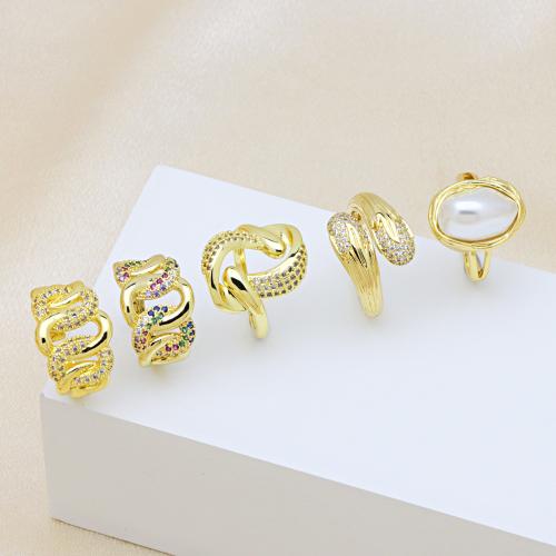 Cúbicos Circonia Micro Pave anillo de latón, metal, con Perlas plásticas, 18K chapado en oro, diferentes estilos para la opción & micro arcilla de zirconia cúbica & para mujer, más colores para la opción, Vendido por UD