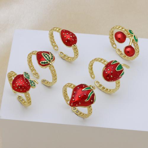 Brass Finger Ring, Fruit, gold color plated, different styles for choice & for woman & enamel, more colors for choice, Sold By PC