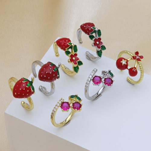 Brass Finger Ring, Fruit, plated, different styles for choice & micro pave cubic zirconia & for woman & enamel, more colors for choice, Sold By PC