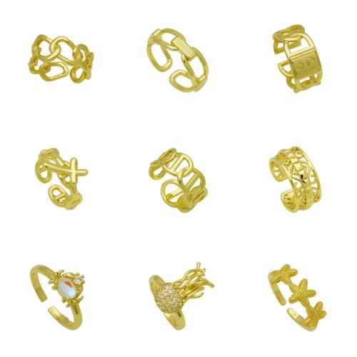 Messing Fingerring, goldfarben plattiert, einstellbar & verschiedene Stile für Wahl & Micro pave Zirkonia & für Frau, keine, verkauft von PC