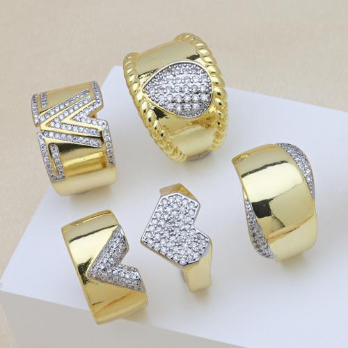 Kubische Zro2-Micro Pave Messingring, Messing, plattiert, einstellbar & verschiedene Stile für Wahl & Micro pave Zirkonia & für Frau, keine, verkauft von PC