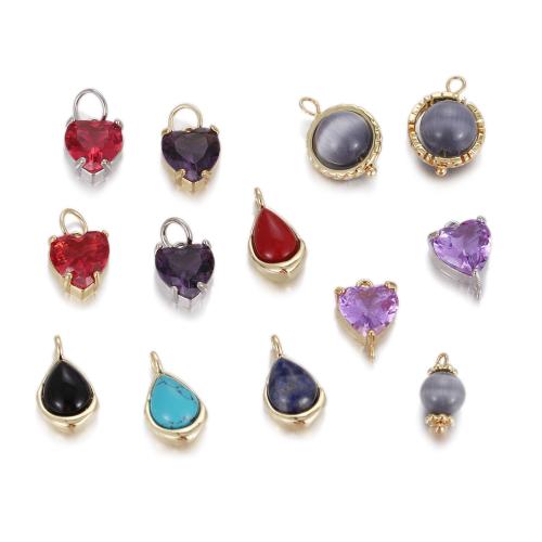 Gemstone Pendants Jewelry, Brass, with Gemstone, gold color plated, DIY & different styles for choice & with cubic zirconia, Sold By PC