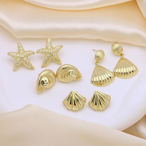 Brass Stud Earring, gold color plated, different styles for choice & for woman & with cubic zirconia, more colors for choice, Sold By Pair