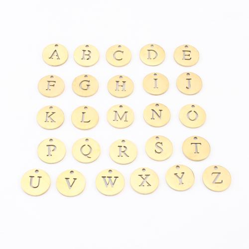 Stainless Steel Letter Pendants, 304 Stainless Steel, Flat Round, gold color plated, DIY & different designs for choice & with letter pattern & hollow, 12x12x1mm, 20PCs/Lot, Sold By Lot