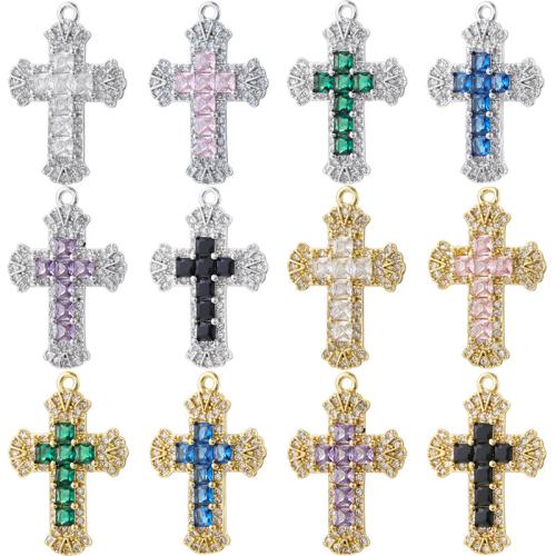 Rhinestone Brass Pendants, Cross, plated, DIY & with rhinestone, more colors for choice, 16x23mm, Sold By PC