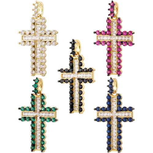 Rhinestone Brass Pendants, Cross, gold color plated, DIY & with rhinestone, more colors for choice, 18x32mm, Sold By PC