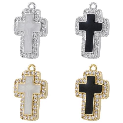 Rhinestone Brass Pendants, Cross, gold color plated, DIY & enamel & with rhinestone, more colors for choice, 11x17mm, Sold By PC