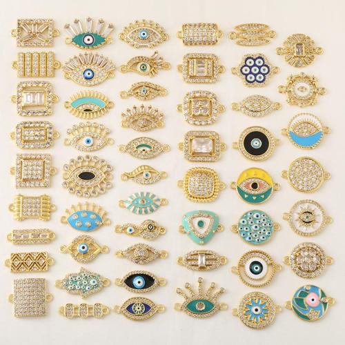 Cubic Zirconia Micro Pave Brass Connector, gold color plated, DIY & different styles for choice & enamel & with rhinestone, Sold By PC