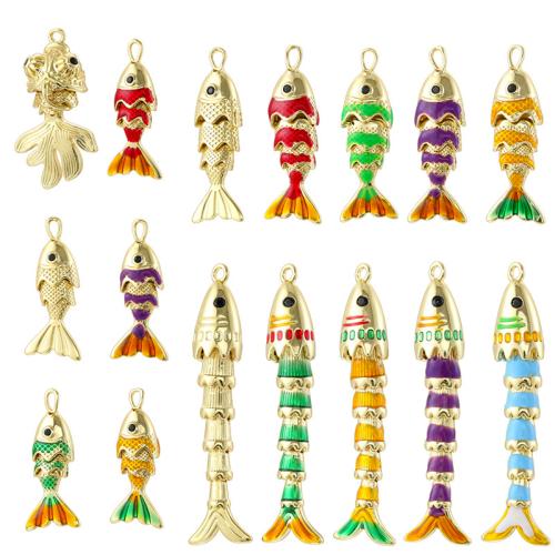 Brass Jewelry Pendants, Fish, gold color plated, DIY & different styles for choice & enamel, Sold By PC