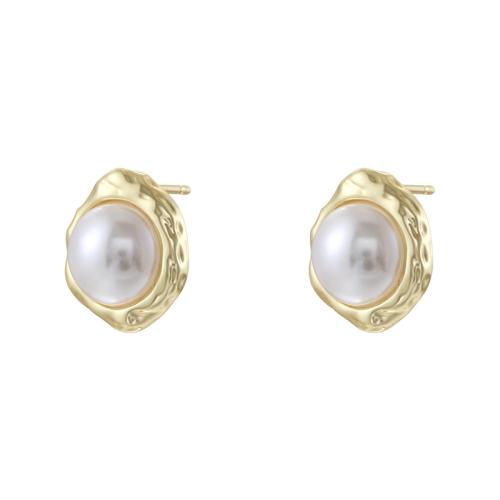 Brass Stud Earring, with Plastic Pearl, plated, different styles for choice & for woman, Sold By Pair