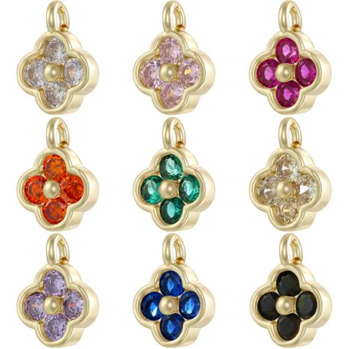 Cubic Zirconia Micro Pave Brass Pendant, Four Leaf Clover, plated, DIY & micro pave cubic zirconia, more colors for choice, 6x8mm, Sold By PC