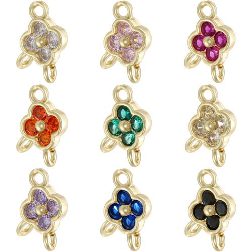 Cubic Zirconia Micro Pave Brass Pendant, Four Leaf Clover, plated, DIY & micro pave cubic zirconia, more colors for choice, 7x10mm, Sold By PC