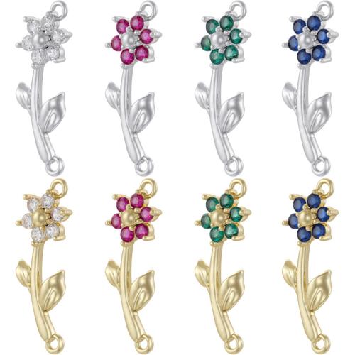 Cubic Zirconia Micro Pave Brass Pendant, Flower, plated, DIY & micro pave cubic zirconia, more colors for choice, 8x22mm, Sold By PC