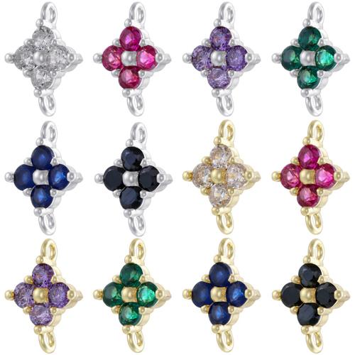 Cubic Zirconia Micro Pave Brass Connector, Four Leaf Clover, plated, DIY & micro pave cubic zirconia, more colors for choice, 7x10mm, Sold By PC