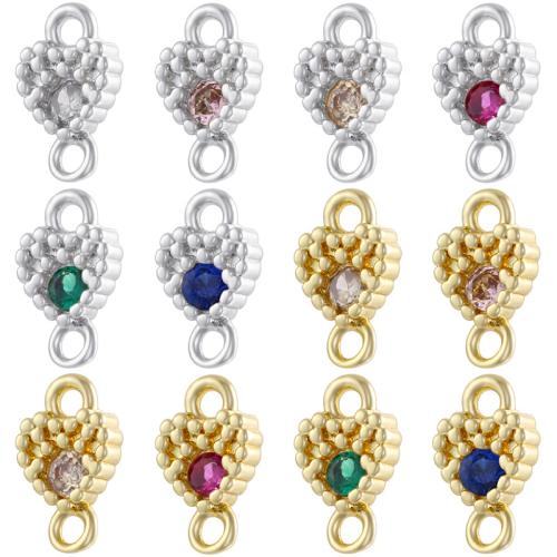 Cubic Zirconia Micro Pave Brass Connector, Heart, plated, DIY & micro pave cubic zirconia, more colors for choice, 4.50x7.50mm, Sold By PC