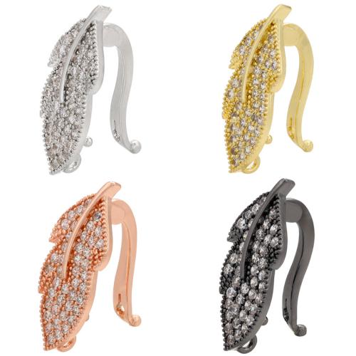 Brass Jewelry Clasps, Leaf, plated, DIY & micro pave cubic zirconia, more colors for choice, 10x23.50mm, Sold By PC