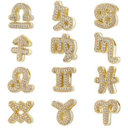 Brass Spacer Beads, 12 Signs of the Zodiac, plated, DIY & different styles for choice & micro pave cubic zirconia, Sold By PC
