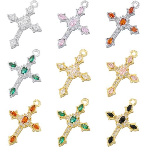 Cubic Zirconia Micro Pave Brass Pendant, Cross, plated, DIY & micro pave cubic zirconia, more colors for choice, 14.50x21mm, Sold By PC