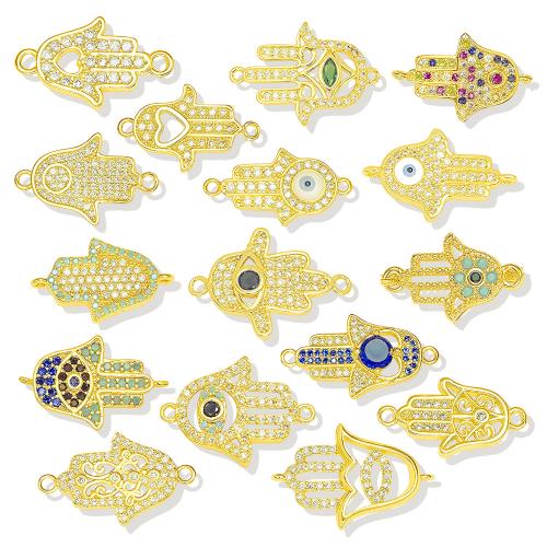 Cubic Zirconia Micro Pave Brass Connector, Hamsa, gold color plated, DIY & different styles for choice & micro pave cubic zirconia, Sold By PC