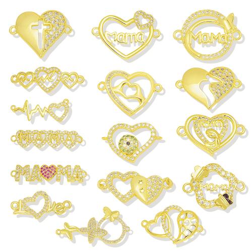Befestiger Zirkonia Messing Schmuckverbinder, Herz, goldfarben plattiert, DIY & verschiedene Stile für Wahl & Micro pave Zirkonia, verkauft von PC